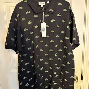 Lacoste Men's Polo Shirt in Black with Green Accents